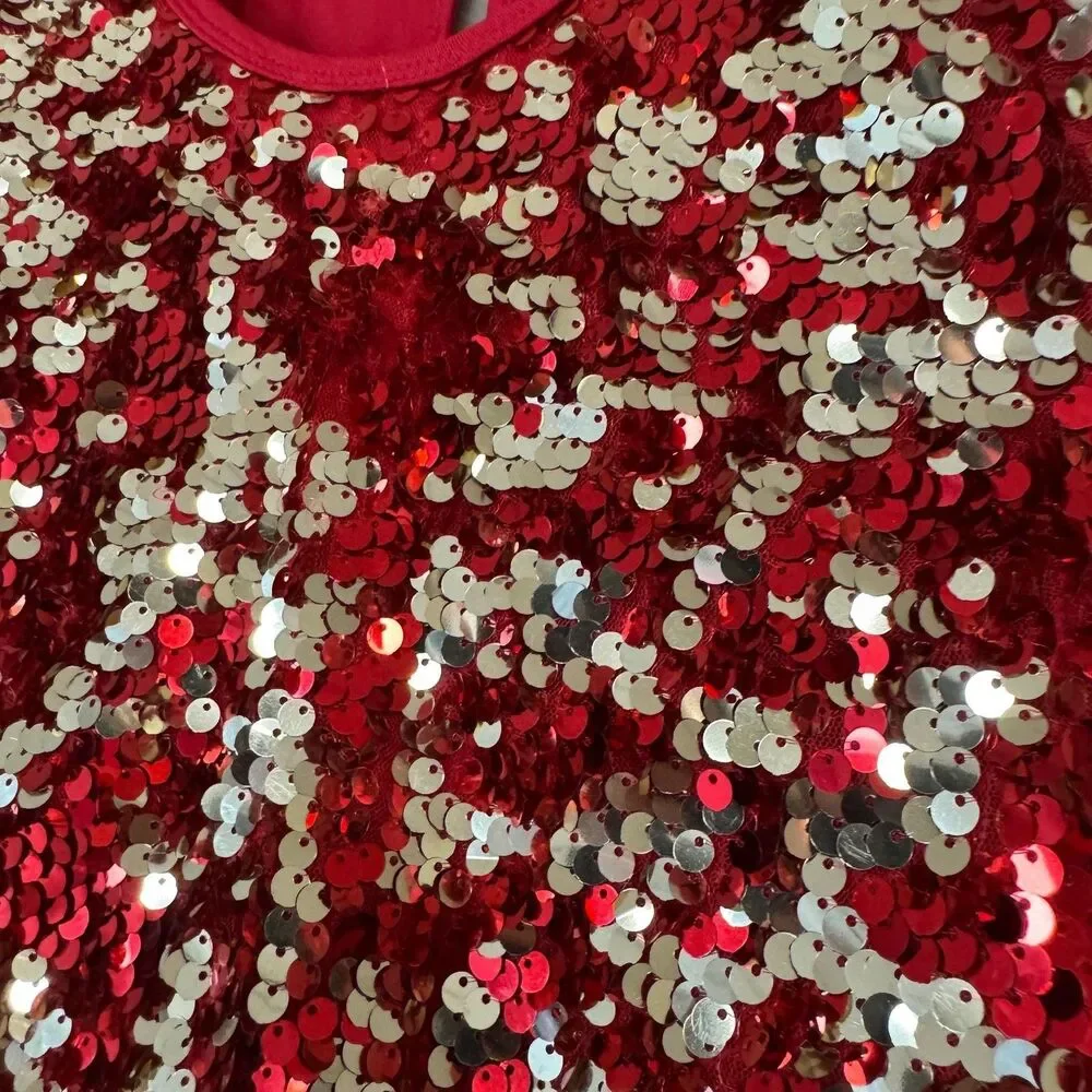 Red Sequin Jumpsuit Girls 7-8 Medium Costume Holiday Party Formal Gold Dress Up